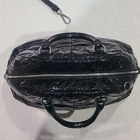 PRADA Vernis Chevron Dome Satchel in Nero Bowler Handbag W/ Shoulder Strap MINT - Picture 13 of 16